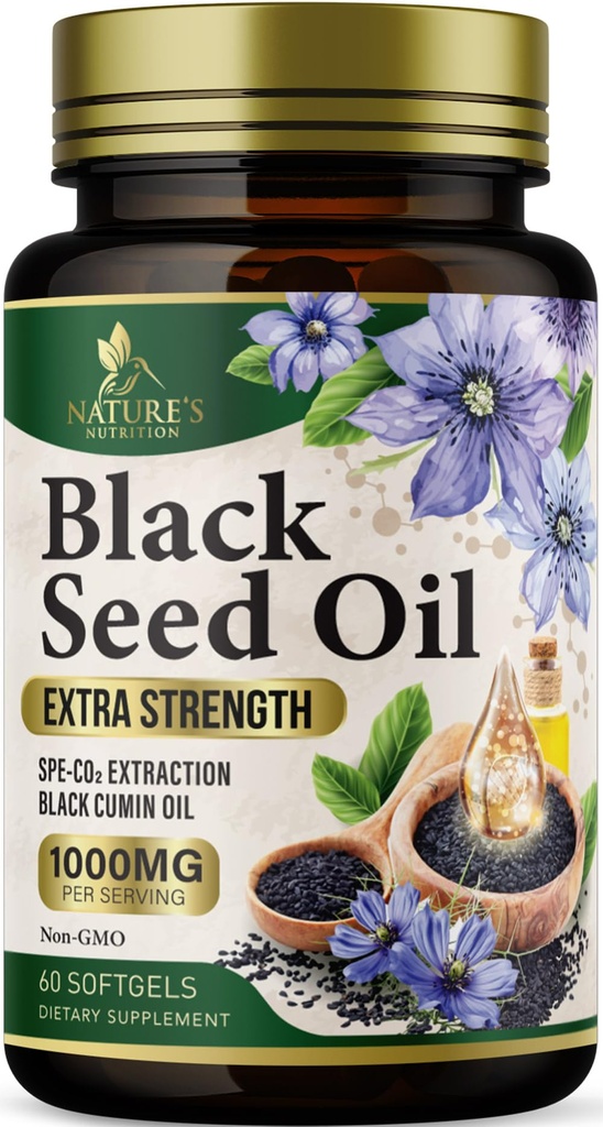 Black Seed Oil Softgels 1000mg - Premium Nigella Sativa Blackseed, Pure Natural Black Cumin Seed Oil & Antioksüdant Skin & Immune Support - Non GMO, Bottled in USA Supplement - 60 Softgels