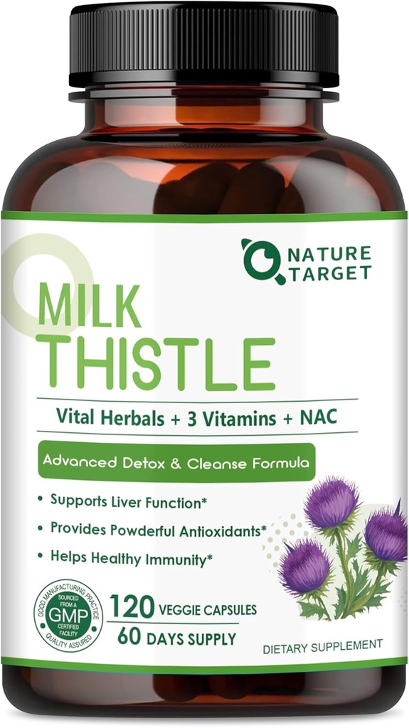 NATURE TARGET Milk Thistle Supplement for Maver Cleanse Detox & Repair, Support Supplement with 350mg of 30: 1 Milk Thistle Extract Equivalent to 10500mg, 120 Veggie kapslid (60 päeva pakkumine)