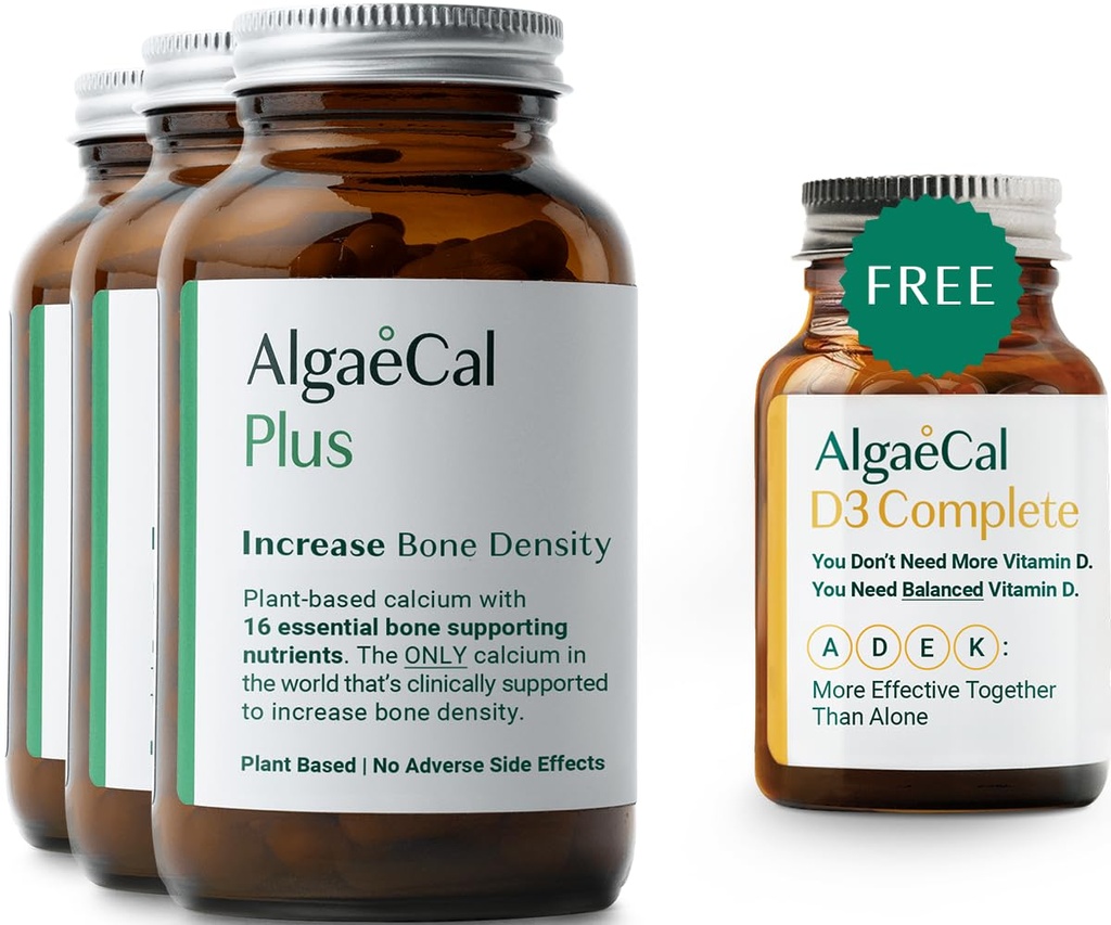 ALGAECAL Plus Bundle - tasuta 4-in-1 D3-vitamiini täielik ja punane vetikate kaltsium koos 16 luutoiteelemendiga, mis on kliiniliselt toetatud luu tiheduse ja immuunsüsteemi suurendamiseks