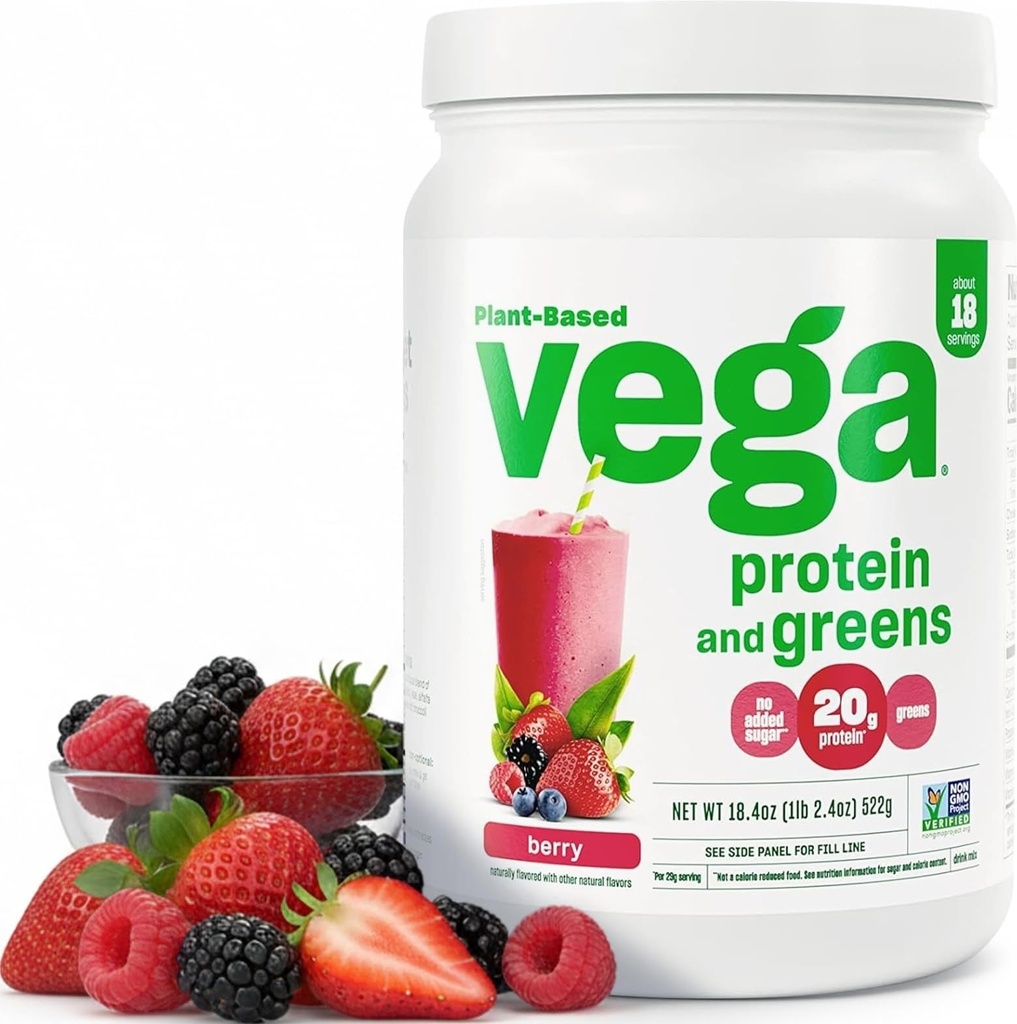 Vega valk ja rohelised valk pulber, Berry - 20 g taimepõhine valk Plus köögiviljad, vegan, non GMO, hernevalk naistele ja meestele, 1,2 naela (pakendamine võib varieeruda)