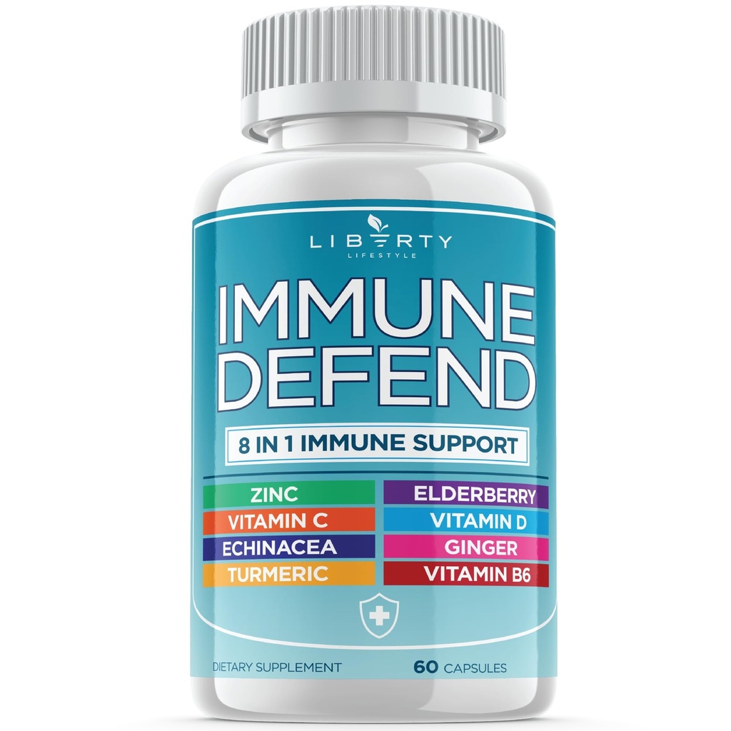 8 in 1 Immune Defense Support, Immunity Capsules Supplement koos Echinacea Tsink 50mg, vitamiin C, D3 5000 RÜ, kurkum ja ingver, Echinacea - lastele täiskasvanutele (1 pakend)