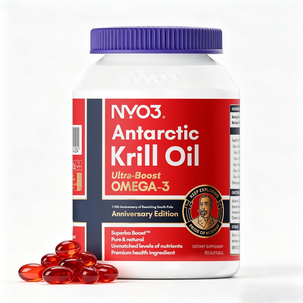 NYO3 Krill Oil Omega 3 Supplement 1000mg 90 Softgels EPA & DHA, Pure Antarktika Krill õli astaksantiini ja 56% fosfolipiidid Laboratoorselt testitud