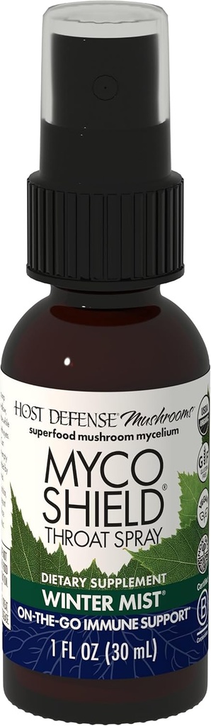 Host Defense MycoShield Throat Spray - Immune Health Support - Dieet Seenelisa Chaga, Reishi, Türgi Saba & More - On-The-Go Immune Support - Winter Mist, 1 fl oz (71 Servings) *