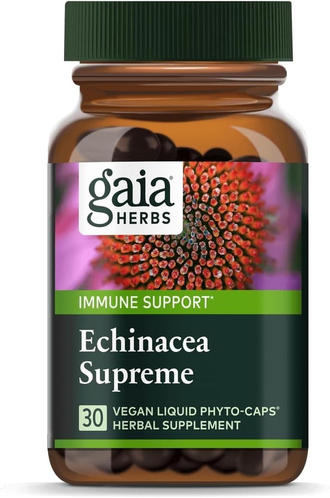 Gaia maitsetaimed Echinacea Supreme - Immune Support Supplement - Echinacea Purpurea & Angustifolia Blend to Support Immune System - 30 Vegan Vequid Phyto-Capsules (15-päevane tarne)