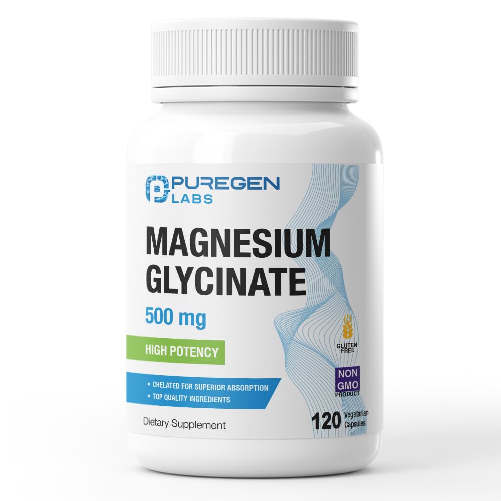 Magneesiumglütsinaat 500mg [High Potency] 120 Veggie kapslid, kelaaditud Superior Absorption | No kahjulikud lisandid | Mitte-GMO, NO Gluteeni ja Piima, toetab lihaste, liigeste ja südame tervise valmistatud USAs