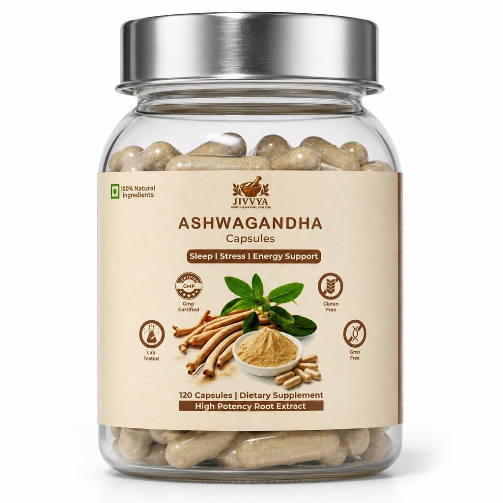 Ashwagandha Capsules – 120 Veg Capsules | Herbal Supplement | Plant-Based Formula | Gluten Free, Non-GMO | Daily Wellness Support