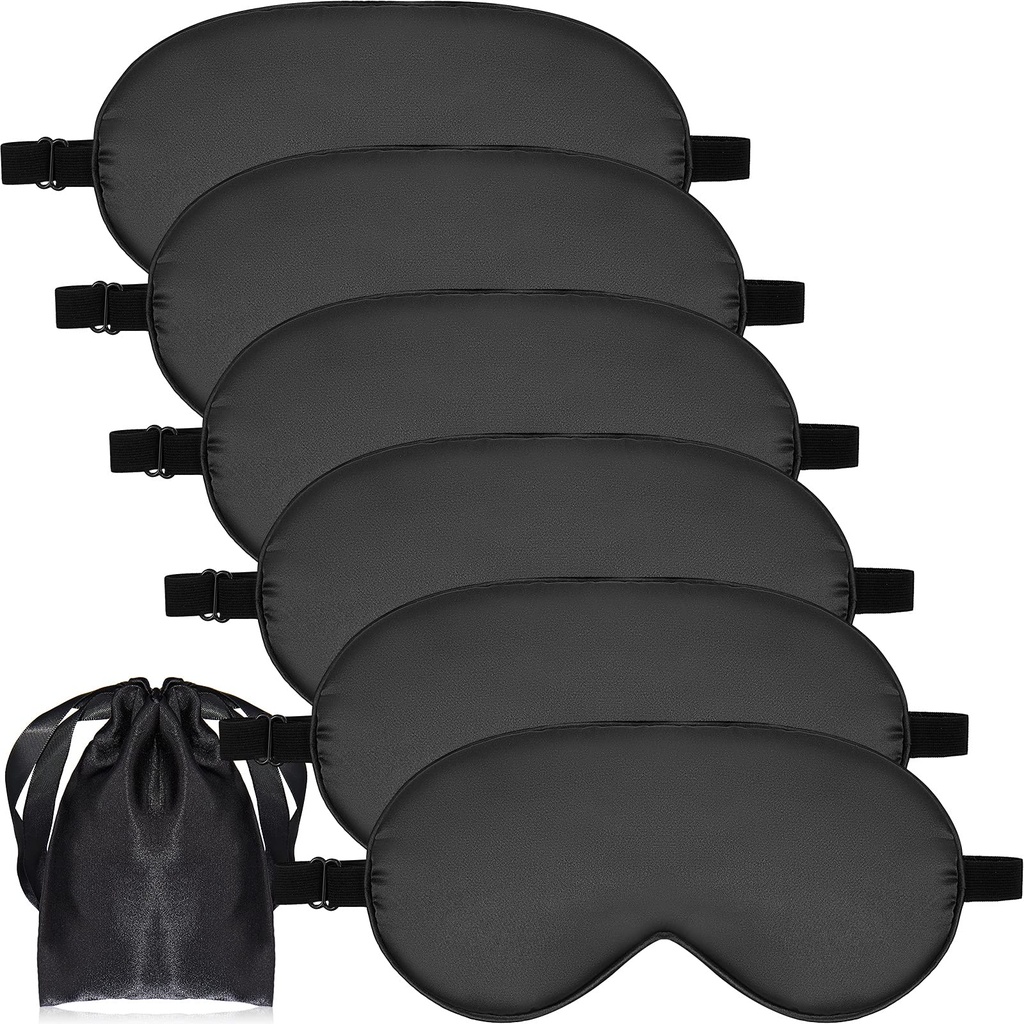 6 Pieces Natural Silk Sleep Mask Soft Eye Mask Adjustable Strap Blindfold Eyeshade Smooth Comfortable Eye Cover with Bag for Sleeping(Black)