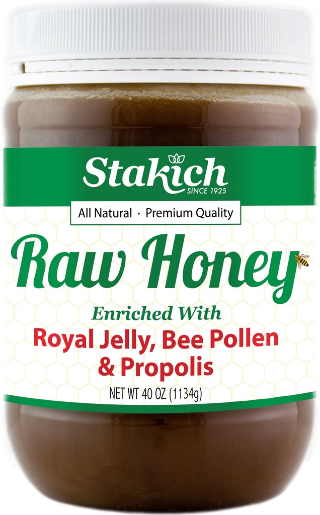 Stakich Royal Jelly, Bee Pollen, Propolis Toores Honey - Puhas, töötlemata, kuumutamata - 40 Ounce