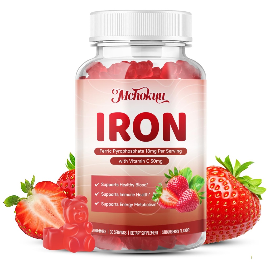 Iron Gummies 18mg with Vitamin C - Strawberry, 60 Count