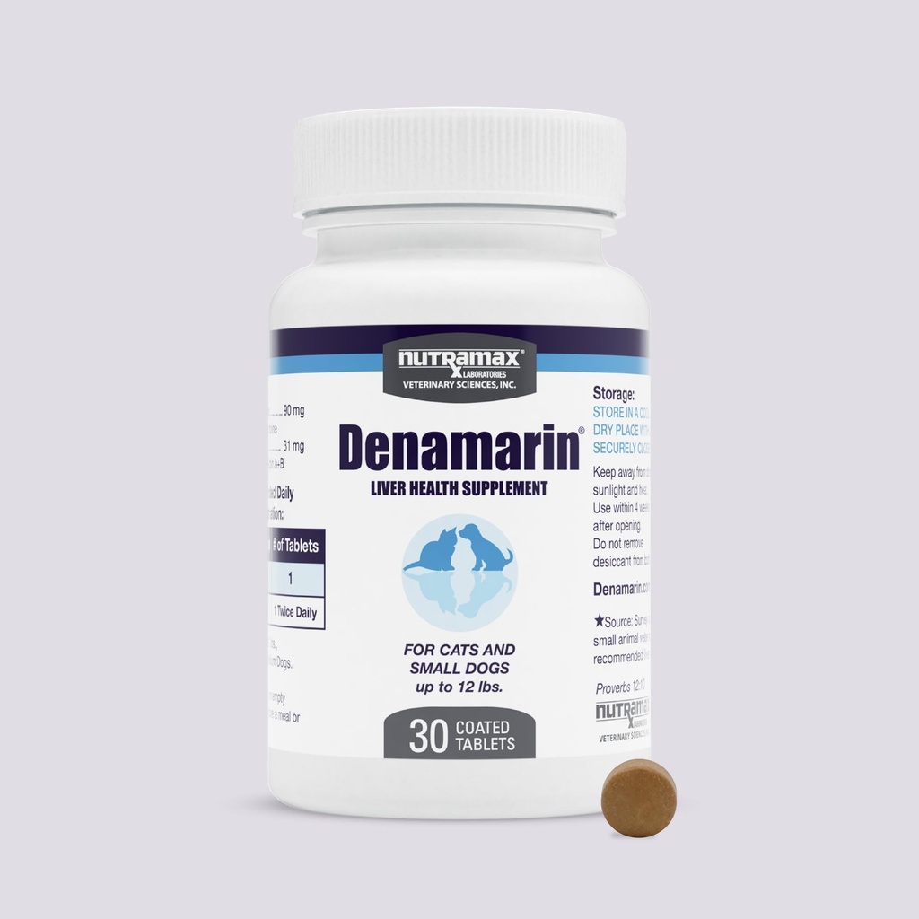 Nutramax Laboratories Denamarin Maksatervise täiendus väikestele koertele ja kassidele - S-adenosüülmetioniiniga (SAMe) ja Silybiniga, 30 tabletti