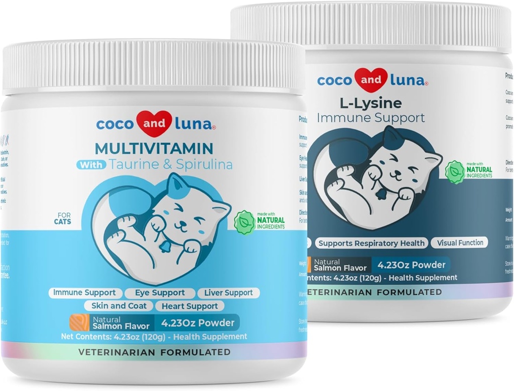 Lüsiin + multivitamiin kassidele - immuunsuse tugi, naha ja karva tervis, silmade tugi - EPA ja DHA, tauriini ja spirulinaga