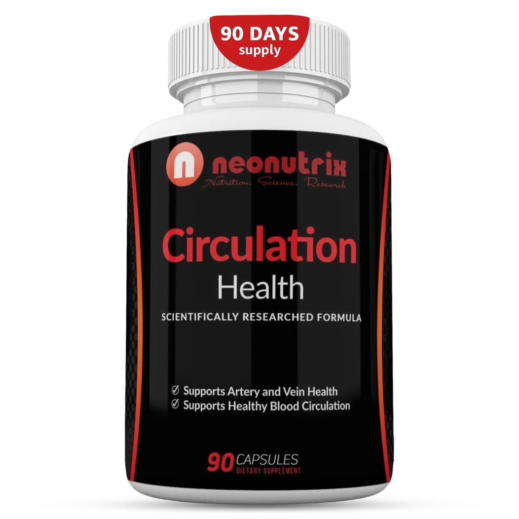 Vere tsirkulatsioon Tervise täiendus Vein Health & Artery Health - L-arginiin, Ingveri juur, Hawthorn & Diosmini südame-veresoonkonna täiendus - Natural Circulation Supplements - 90 kapslit Neonutrix