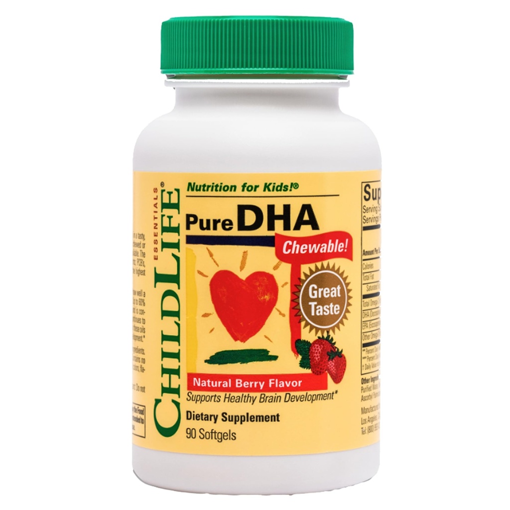 LAPSE ESENTIALS Puhas DHA lastele - DHA toidulisandid, DHA EPA Omega 3 täiendus, lapsed DHA närimistooted, beebi DHA, kalaõli väikelastele, gluteenivaba - looduslik marja, 90 softgelid (pakend 1)