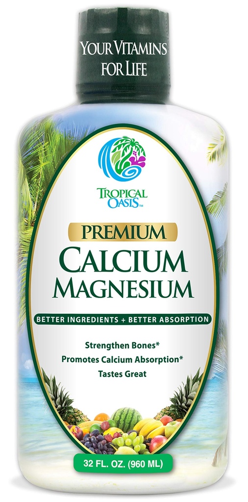 Troopiline oaas Vedel Kaltsium Magneesium - Looduslik valem w / tugevate luude toetamine - Vedelad vitamiinid w / kaltsium, magneesium ja D-vitamiin - kuni 96% imendumine keha poolt. - 32oz, 64 Serv.