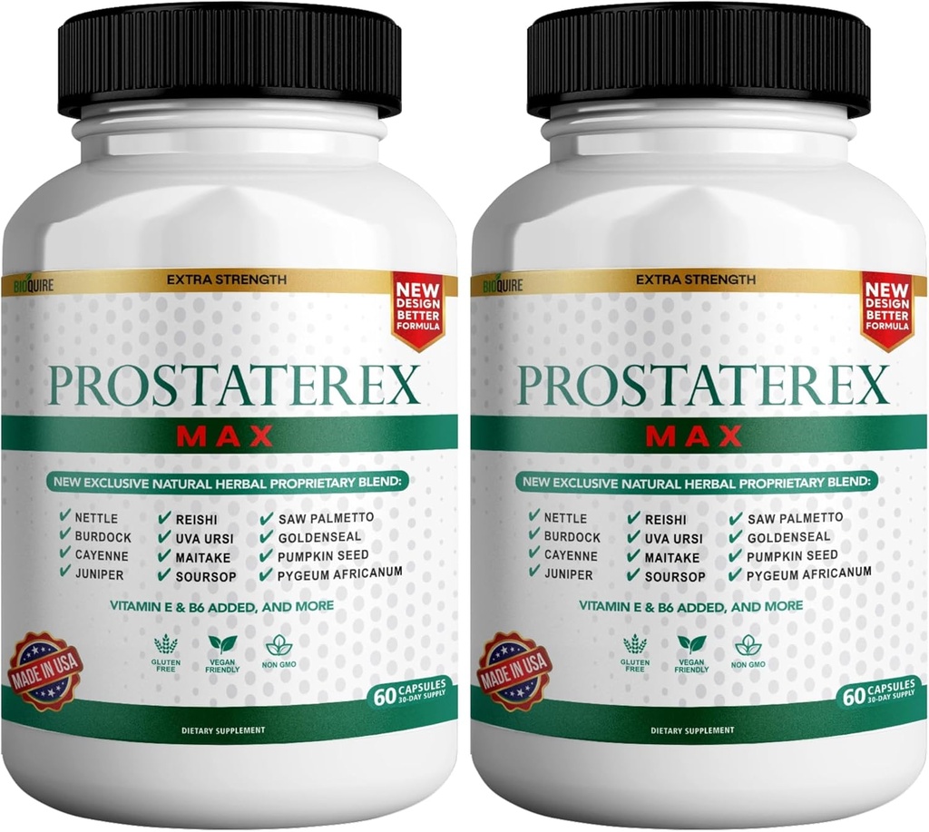 ProstateRex Max Extra Tugevus Eesnäärme Tervise Tugilisand, Saw Palmetto, Vegan, Mitte-GMO, Gluteenivaba – 120 kapslit (2)