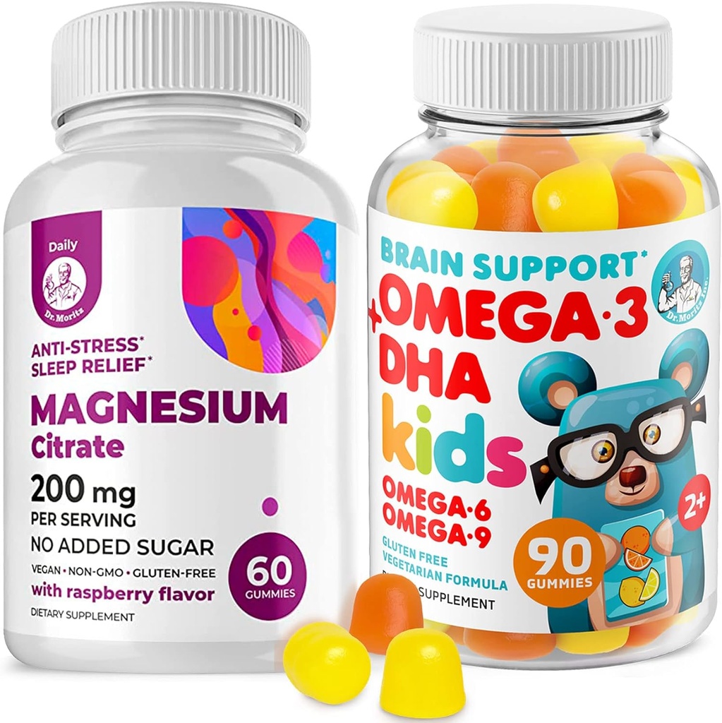 Omega3 kummid lastele, kellel on omega 6 & 9 ja magneesiumkummid - DHA lapsed Aju täiendus südame ja nägemise toetamiseks - ei ole kalaõli ja gluteenivaba immuunsust suhkruvaba magneesiumiga