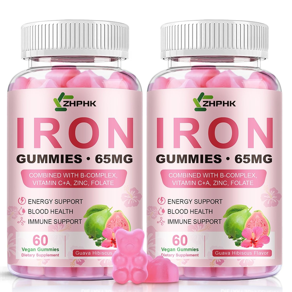 Iron Gummies for Women Men Iron Supplement 65mg & Vitamin C 250mg
