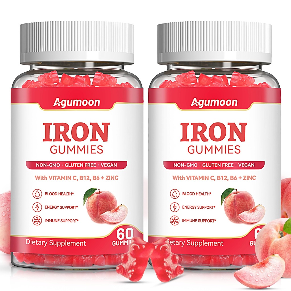 2 Pack Iron Supplement Gummies for Women & Men, Iron Gummies