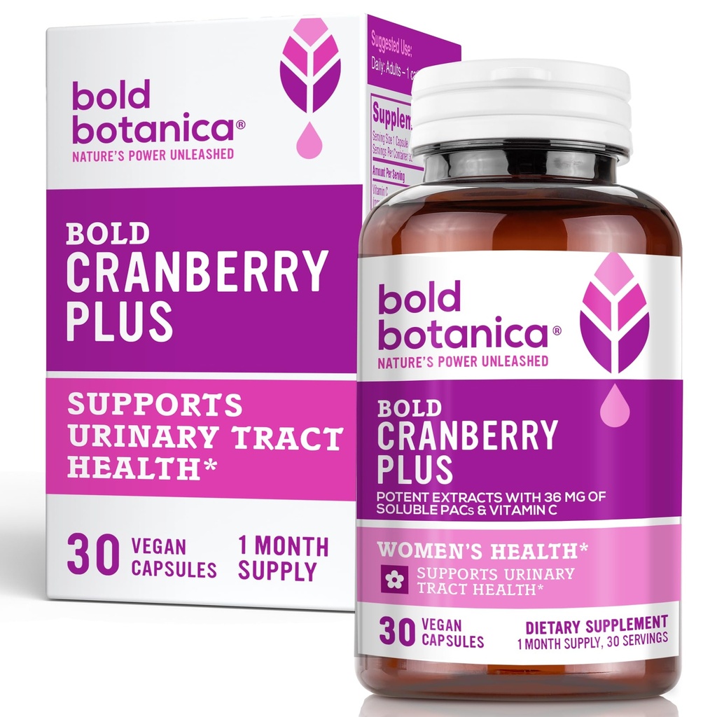 Bold Cranberry Plus – 36 mg PACs – 100% lahustuv PAC – kuseteede UTI tugi – Jõhvikapillid naistele ja meestele – mitte-GMO-vitamiiniga C – 30 vegankapslit