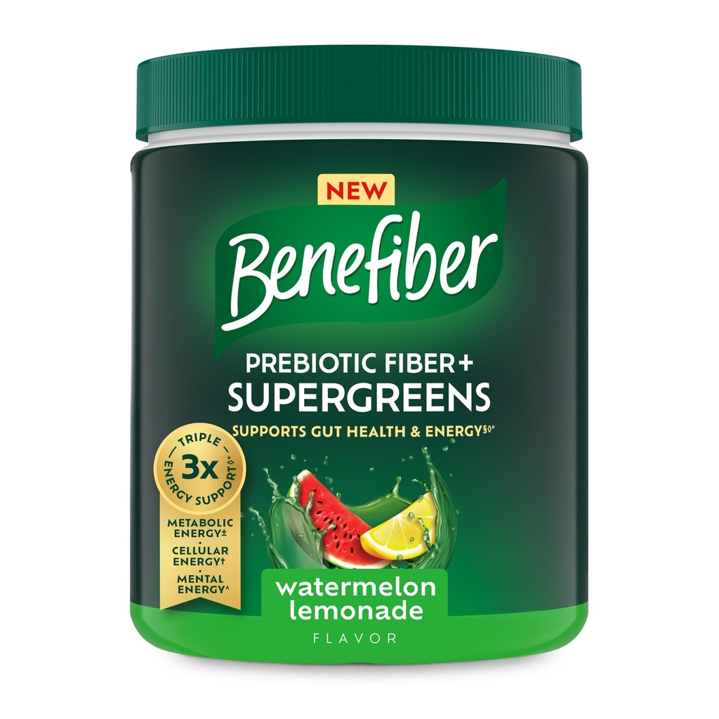 Benefiber Prebiotic Fiber + Supergreens, Watermelon Lemonade Flavor, 8.8 oz