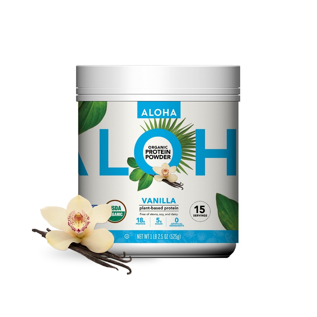 ALOHA Organic Plant Based Protein Powder, Stevia Free, Vanilla, 19,6 oz, 15 Serving PAKEND