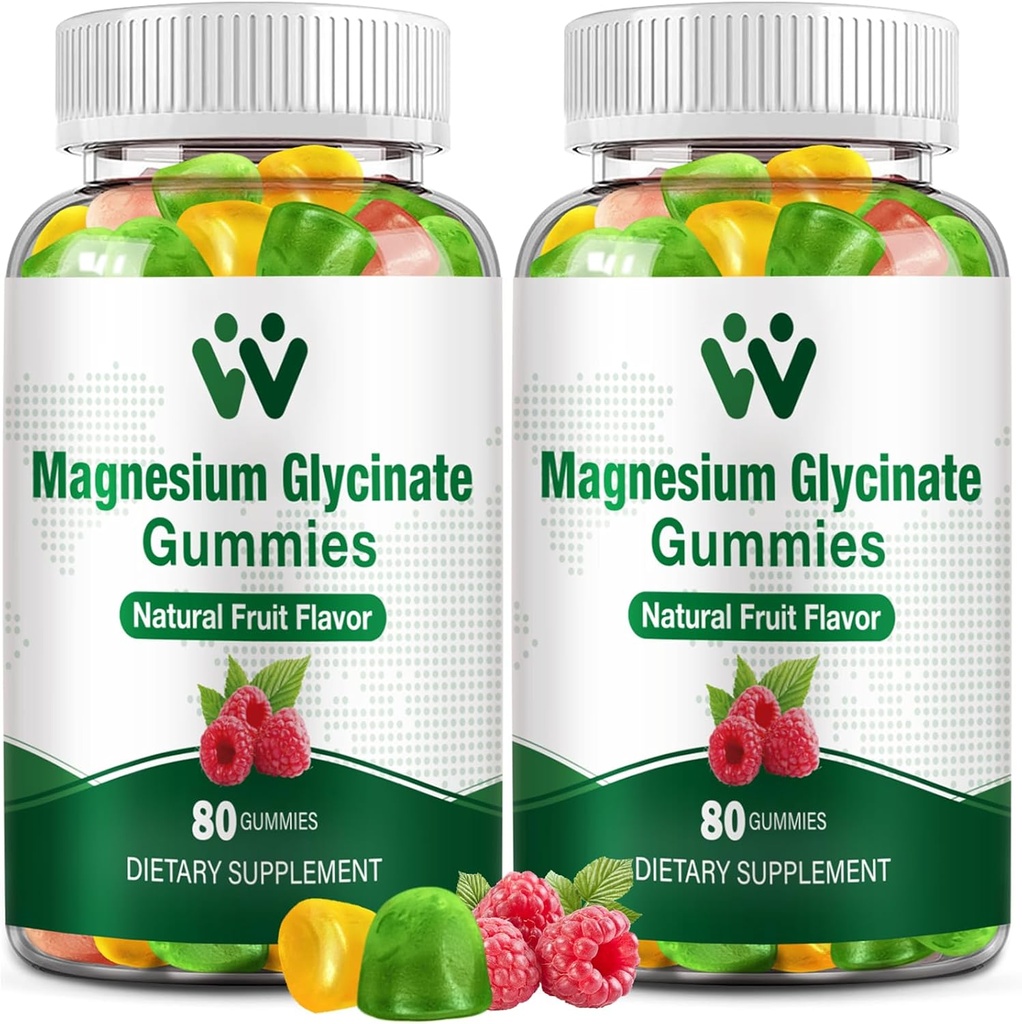 Magneesium Glütsinaat Gummies 400 - Magneesiumilisa une, stressi ja lihaste leevendamiseks Rahulik Magneesiumi närimiskoogid täiskasvanutele ja lastele D-vitamiini, B6 puuviljamaitse, vegan, 2 pakendit