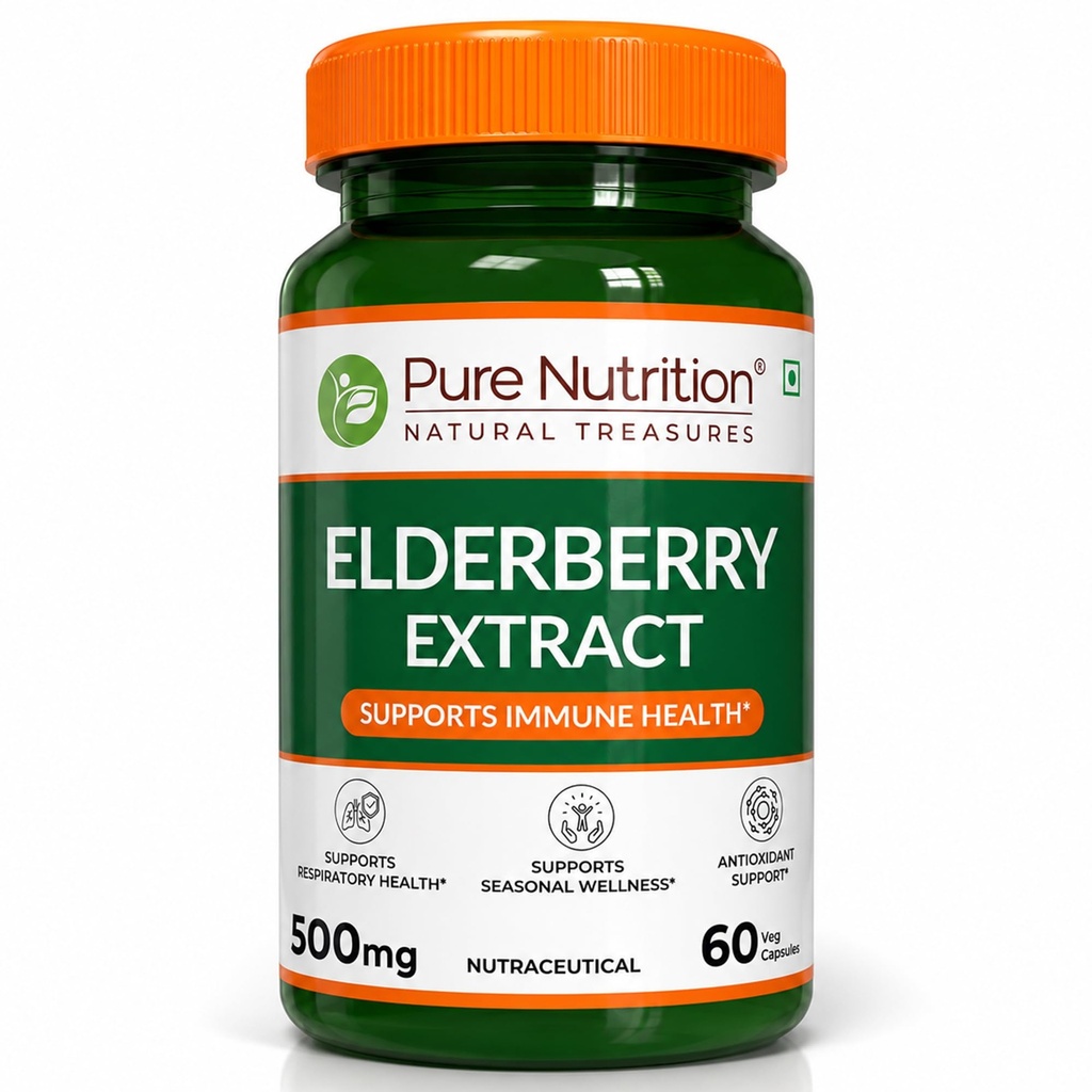 Pure Nutrition Elderberry Extract 500mg Supplement - 60 Veg Capsules | Elderberry Supplement for Immune & Respiratory Health | Supports Seasonal Wellness & Antioxidant Support