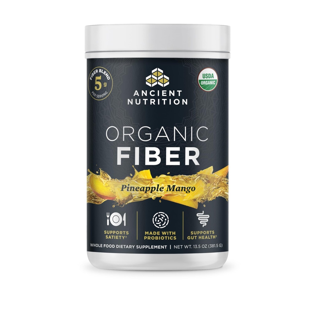 Ancient Nutrition Organic Fiber Powder, Ananass Mango, Lahustuv kiud Acacia & Konjac Juur, Toetab Seedetrakti Tervist, Vähendab Bloating, 13,5 oz