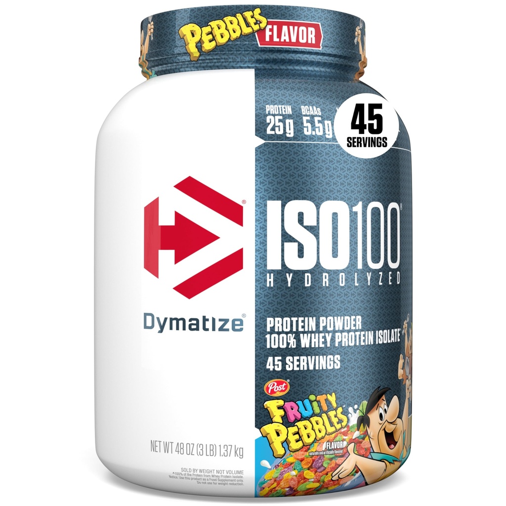 Dymatize x Fruity Pebbles ISO100 Vadakuvalgu pulberisolaat, 25g valku, 5,5g BCAA-d, 120 Cal., Gluteenivaba, 1g Rasv, 1g Suhkur, 2g Carb (45 Servings)