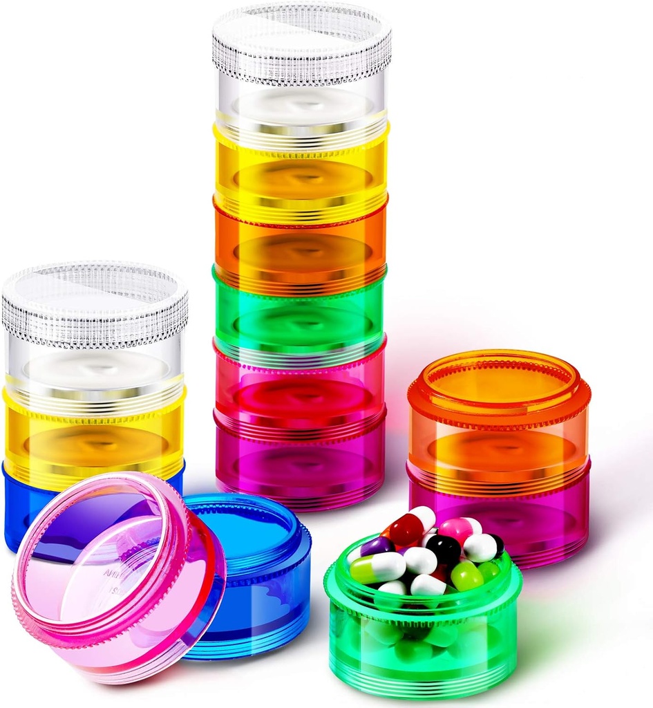 Sieral 7 päeva Stackable Pill Korraldajad 7 osad Ümar pillid Karbid Torn Nädal Vitamiin Individuaalne ladustamine Konteinerid Reisijuhtumid Lids ravimeid, vitamiine ja toidulisandeid (2 komplekti)