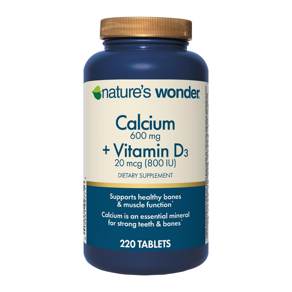 Nature's Wonder Calcium 600 mg koos D3-vitamiiniga 20 mcg luu tervise jaoks, 220 tabletti