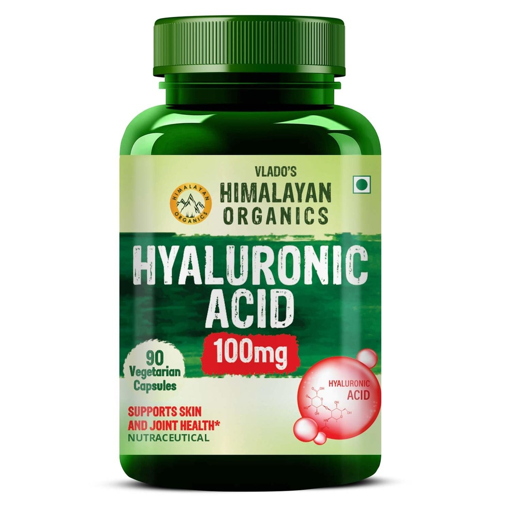 Vlado’s Himalayan Organics Hyaluronic Acid 100mg Supplement - 90 Veg Capsules| Supports Skin Hydration & Collagen Production | Joint Mobility & Immune Function | Highly Bioavailable Form | Promote Youthful Glowing Skin | Hyaluronic Capsules for Men And Women