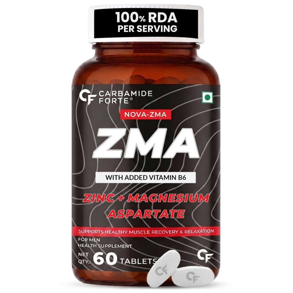 Carbamide Forte ZMA and Zinc Supplement for Men | Zinc and Magnesium Supplements with Vitamin B6 | Zinc tablets May Support Muscle Recovery and Sleep Quality | 60 Tablets