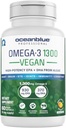 Oceanblue Professional Vegan Omega 3 1300-60 Count - Taimne kalaõli Alternatiivne, kõrge tugevusega Vegan DHA EPA vetikaõli täiendus - Non-GMO, 30 Servings