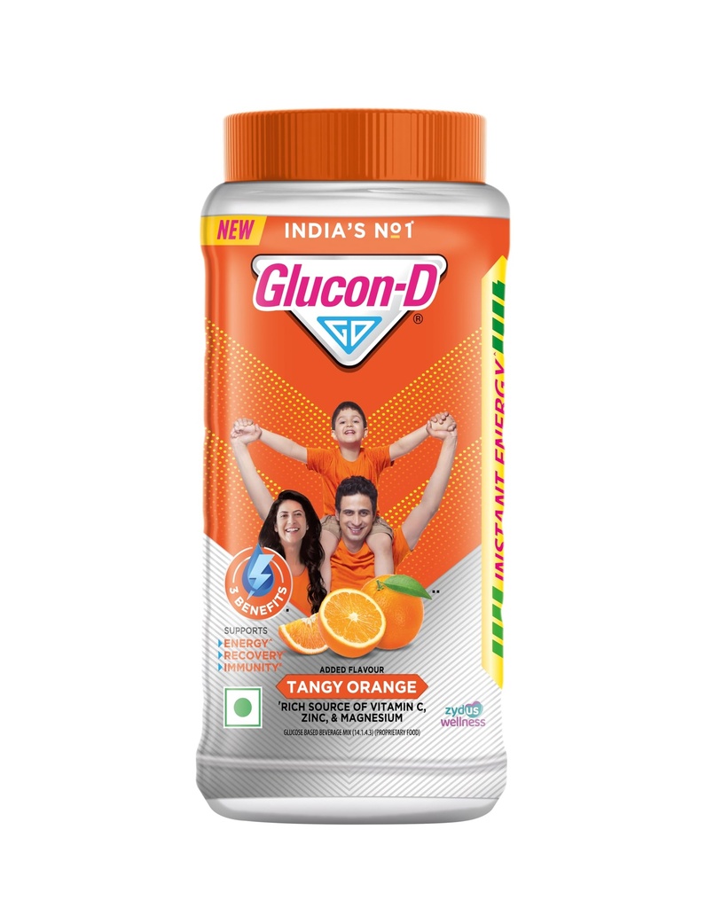 Glucon-D Instant Energy Drink Powder Jar 400 gm | Energy, Recovery, Immunity | Tangy Orange