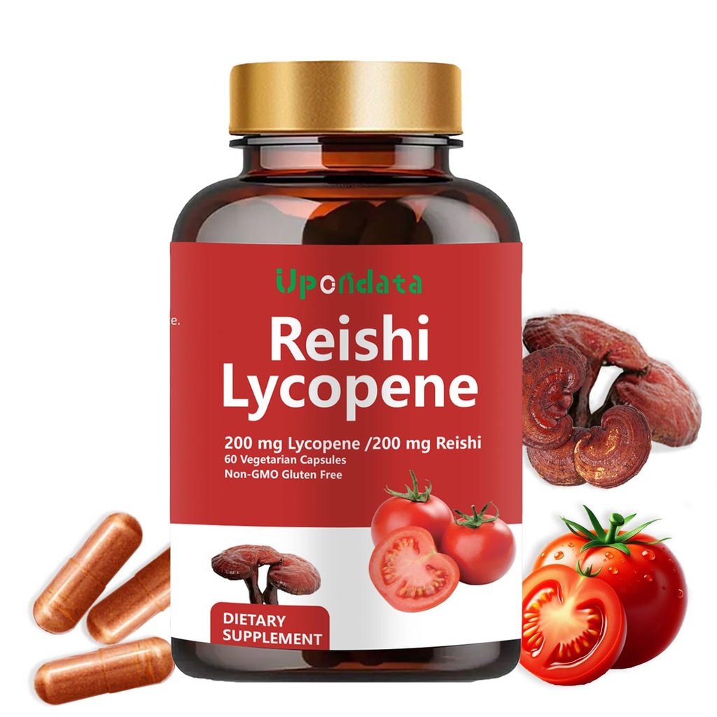 Lükopeeni kapslid - Lükopeeni täiendus 200mg koos Reishi Seene 200mg, Natural Tomato Extract Seenekapslid immuunsüsteemi toetuseks - Gluteenivaba, Non-GMO