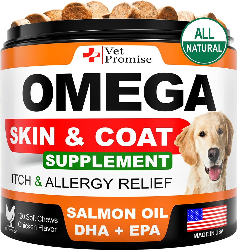 Omega 3 koertele - Naha ja mantli lisand - Kalaõli koertele närib - Allergia ja Itch Relief - Anti Shedding Supplement - Kuiv nahahooldus - Lõheõli - valmistatud USA-s - 120 pehmet ravimit