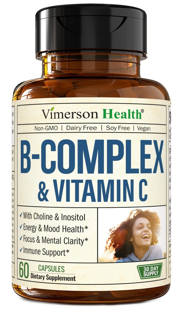 B-vitamiini kompleks VIT C ja foolhappega (Folate) - 8 kõrge potentsusega B-vitamiinid: B1, B2, B3, B5, B6, B7, B12-vitamiin + biotiin, koliin ja inositool. Aids meeleolu, energia, närvisüsteemi ja immuunsüsteemi tugi
