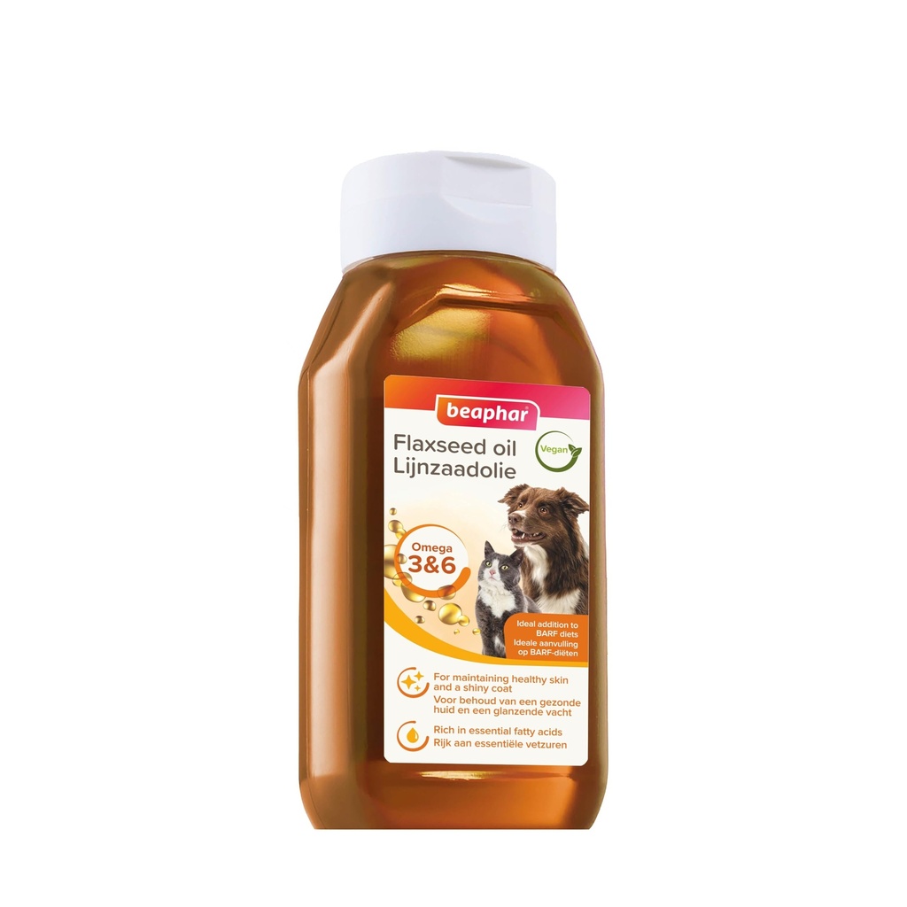 Beaphar Flaxseed Oil Supplement for Dogs and Cats, Omega 3 and 6, for Healthy Skin and Shiny Coat Maintenance, Barf Diet Compatible