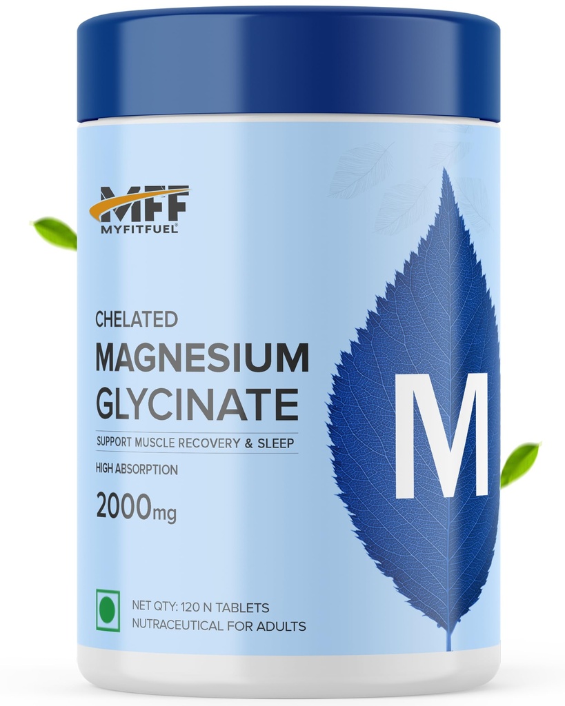 MyFitFuel Chelated Magnesium Glycinate 2000mg (120 Tablets) With Zinc, Vitamin B6, Lysine. Support Muscle Recovery, For Sleep, Cramps, Nerve Health. Magnesium Supplements For Women & Men