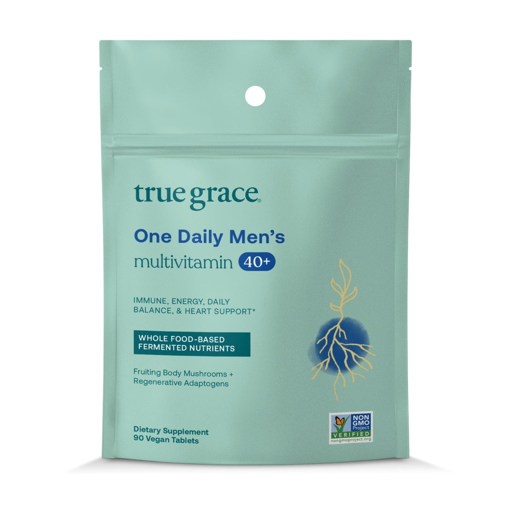True Grace meeste 40+ üks igapäevane multivitamiini kääritatud mineraalid, orgaanilised Adaptogeenid ja seened Terve keha tasakaal Immuunsüsteemi, vastupidavuse, luude ja südame tugilisa - mitte-GMO - 90 taimetoitlast tabletti