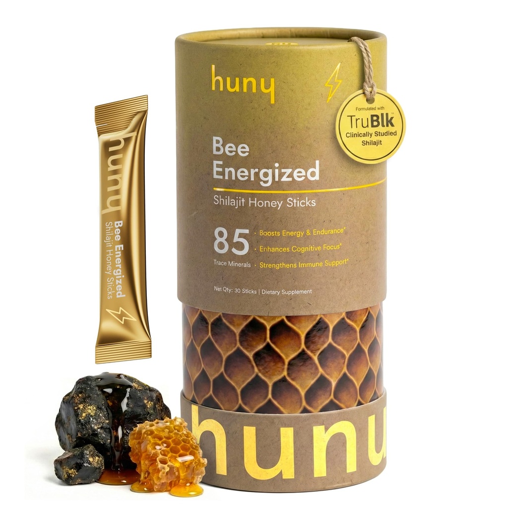 HUNY Bee Energiat Shilajit Honey Sticks | 85+ Trace Minerals puhta energia, fookuse ja immuunsuse toetamiseks | Pure Himalayan Shilajit meestele ja naistele | 30 Count (pakk 1)