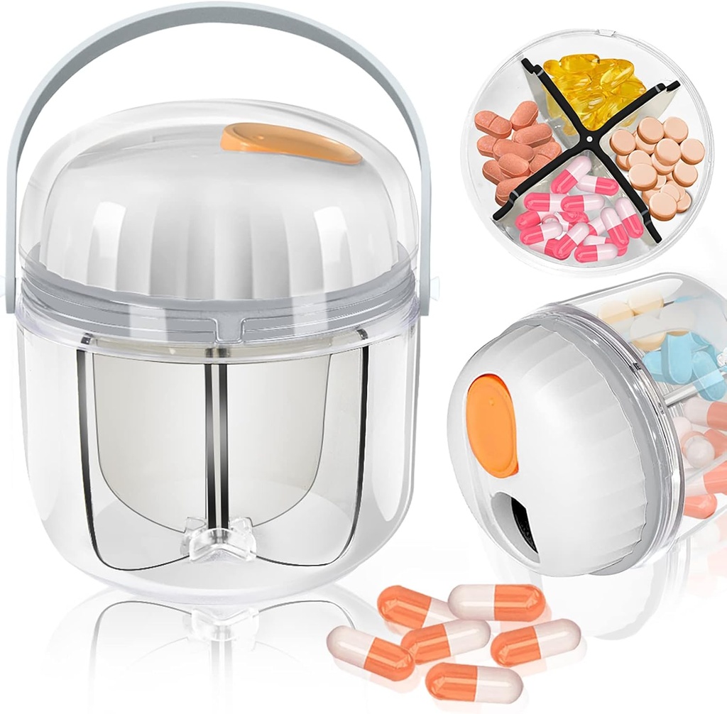 Pill Box, Pill Korraldaja Travel Cute Medicine Korraldaja NO-BPA Niiskuskindel Meditsiinikonteiner Vitamiinid, Kalaõlid, Toidulisandid (valge)