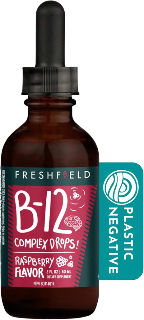 Freshfield Naturals B kompleks tilgad: B12, B2, B3, B5 ja B6, Vegan-sõbralik vedelik valem, täiustatud imendumine | 1200 mcg Metüülkobalamiin | energiliseks, meeleolu tõstmiseks ja südame tervise toetamiseks