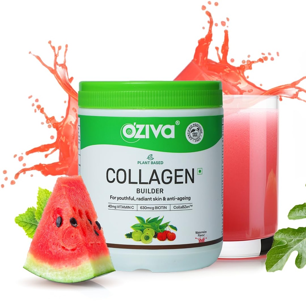 OZiva Vegan Collagen Powder, Skin, Hair & Nails, Biotin, Watermelon, 125g