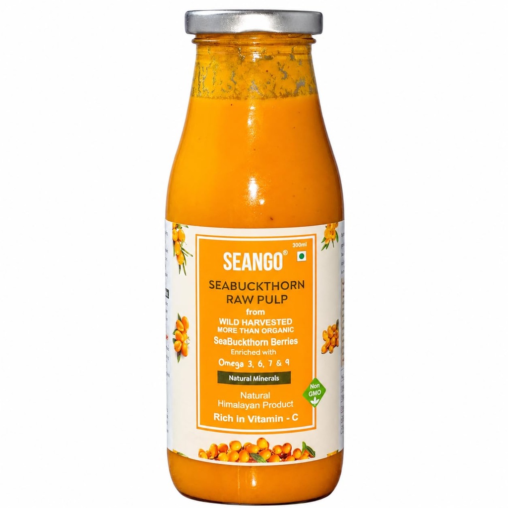 Seango Sea Buckthorn Juice – Natural Himalayan Seabuckthorn berry Drink |Rich in anti- oxidant,Vitamin C, Omega 3, 6, 7 & 9 | No artificial flavors & gelling agent|Immunity Booster Health Juice (300ml) glass bottle.