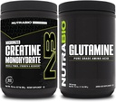 NutraBio kreatiini monohüdraadi lisand, maitsestamata, (300 g) ja L-glutamiini pulber, (500 g) - treeningulisa komplektid toetavad lihaste energiat, taastumist ja tugevust