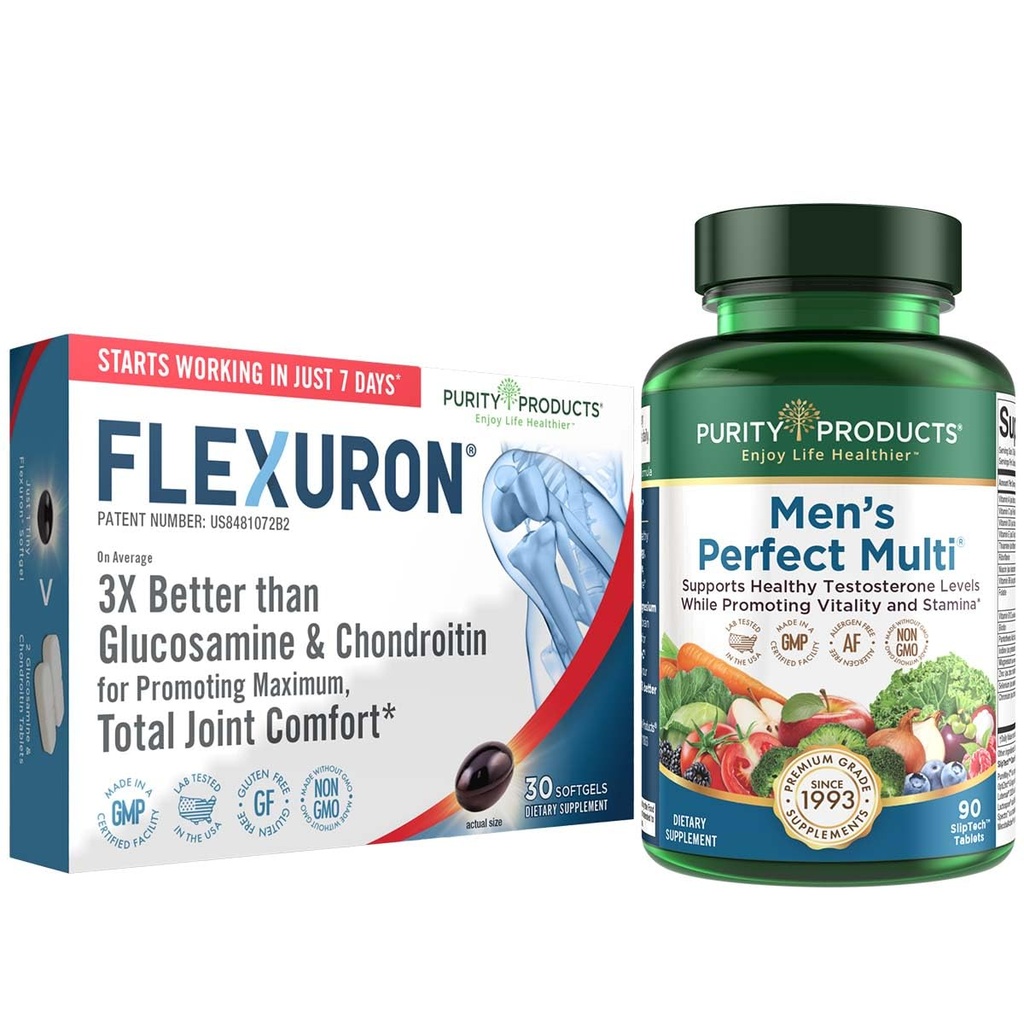 Puhtuse tooted Bundle - meeste täiuslik multi + Flexuron Joint Formula Meeste multi toetab tervislikku elujõudu, energia + rohkem - Flexuron - 3X parem kui glükoosamiin ja kondroitiin - 30 päeva pakkumine