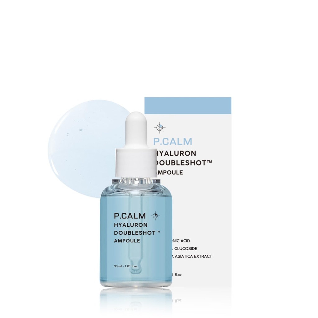 P.CALM Hyaluron Doubleshot Ampoule – Hyaluronic Acid & Centella Asiatica for Intense Hydration & Skin Soothing, Korean Skincare (30ml / 1.01 fl.oz)