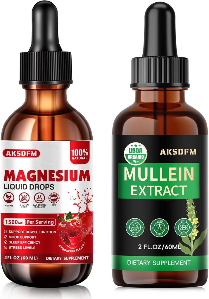 Bundle - Magneesium Glütsinaat Vedelik & Mullein Leheekstrakt - Stressi Abistamine & Hingamisteede Toetus
